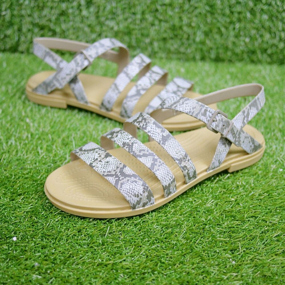 Crocs Tulum Snake Print Strappy Sandals Tan Gray - Women's Size 9